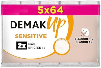 Sensitive Discos Desmaquillantes Redondos – Pack de 320 Algodones (5 x 64) – 100% Fibras Naturales Sin Blanquear – Suavidad Extrema para Piel Sensible y Ojos