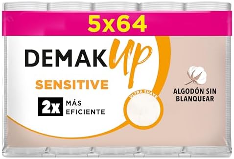 Sensitive Discos Desmaquillantes Redondos – Pack de 320 Algodones (5 x 64) – 100% Fibras Naturales Sin Blanquear – Suavidad Extrema para Piel Sensible y Ojos