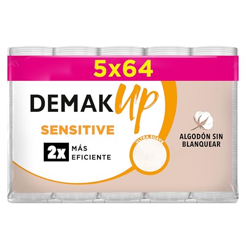 Demak'Up Dischetti di cotone rotondi per struccanti, viso e occhi, 100% fibre di cotone naturali, 320 dischetti di cotone (5 x 64)