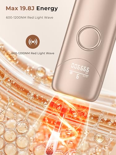 IPL Devices Hair Removal with Cooling Function, Laser Hair Removal with 9 Adjustable Energy Levels, 999900 Flashes & 600 NM Red Light, Painless IPL Hair Removal Device for Women & Men, Gold