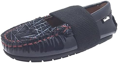 Venettini Girl's Lily Navy Patent with Denim Embossed Toe Elastic Strap Leather Moccasin Flat 26 M EU/ 9 M US Toddler