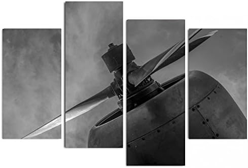 Decor Well 4 Pieces Canvas Wall Art Picture Prints, Airplane Propellor Canvas Black and White Print for Home Decor