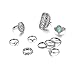 Setita 10 Pieces Stylish Turquoise Joint Knuckle Nail Midi Ring Set Boho Ring Set, Ancient Silver