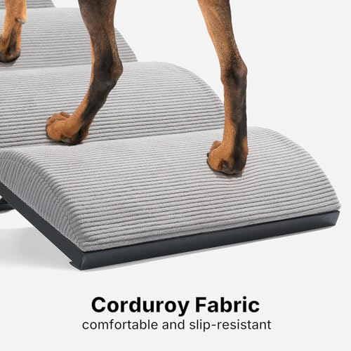 Veehoo Dog Ramp for Small to Large Dog, Foldable Pet Ramp for High Bed Couch, 5 Adjustable Height from 43cm to 59cm, Doggy Steps Cat Stairs with Non-Slip Pad and Metal Frame, Up to 130lbs