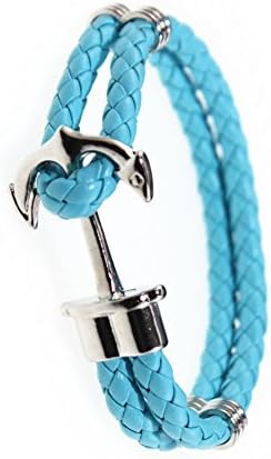 DreamMarker Happiness Jewelry Unisex PU Leather Bracelet With Anchor Alloy Clasp 8.6 Inches Length (Sky Blue Silver)