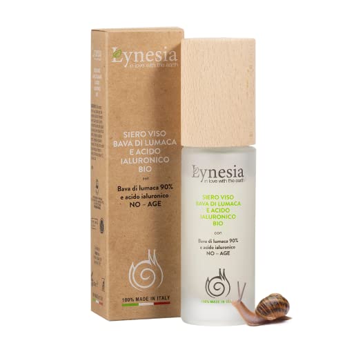 Lynesia Siero Viso Bava di Lumaca Pura 90% e Acido Ialuronico Bio, Certificato Biologico - Antirughe Antietà Antimacchie Segni dell' Acne Rigenerante, Uomo e Donna, Made in Italy, 30ml