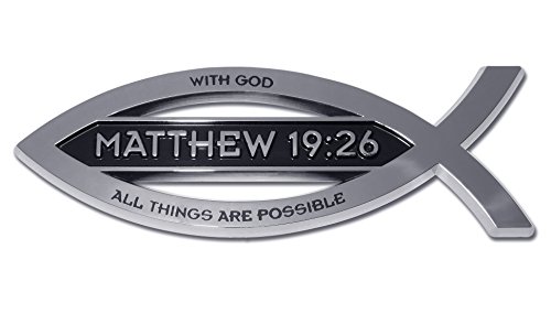Matthew 19:26 With God All Things Are Possible Christian Fish Text Emblem Premium Chrome Plated Metal Religous Car Truck Motorcycle Emblem  Matthew 19:26 With God All Things Are Possible Christian Fish Text Emblem Premium Chrome Plated Metal Religous Car Truck Motorcycle Emblem