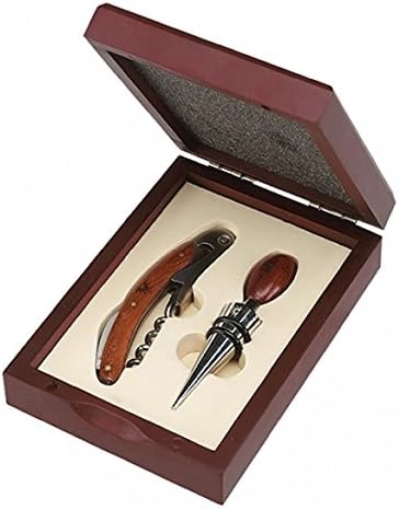 Premium Cherry Wood Wine Opener Set with Stopper and Opener all in a Cherry Wood Box - 2 Pcs