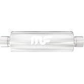 MagnaFlow Performance Exhaust Muffler 10426 | Deep Signature Sound, 4x4x18" Round, Stainless Steel, 2.5"/2.5" Inlet/Outlet, Center/Center