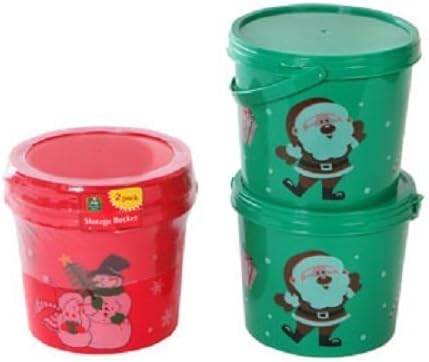 2 PACK:Mini Plastic Christmas Buckets with Handles and Lids by Christmas Housse