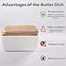 77L Butter Dish - Ceramic Butter Dishes Perfect for 2 Sticks of Butter, Multi - purpose Butter Container with Wooden Lid for Kitchen, Large Butter Holder (White)