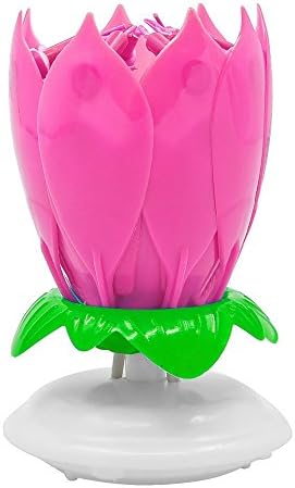 1Pc Cake Topper Musical Birthday Candles Two Layers Rotating Lotus Flower Decoration Light Candle Blossom Different Colors (1 X Pink)