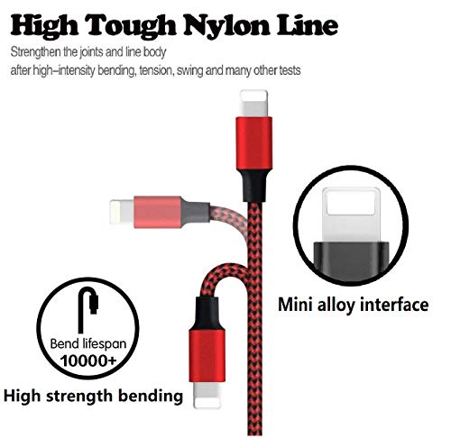 iPhone Charger, Charging Cable, 4Pack 3FT 6FT 6FT 10FT to USB Syncing Data and Nylon Braided Cord Charger Compatible with iPhone/XS/XR/X/8/8 Plus/7/7 Plus/6S/6 Plus/iPad iPod More (Black&red) - Thumbnail 3
