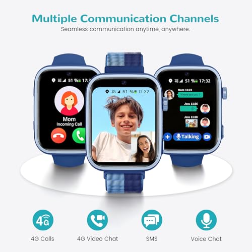 SWGOTA Children's Smartwatch, Children's Smartwatch with 4G Video Call/GPS, Voice Chat/School Mode/Whatsapp/WiFi/SMS/SOS/Pedometer/5 Sports Modes, IP68 Waterproof Gift for Girls Boys, Blue