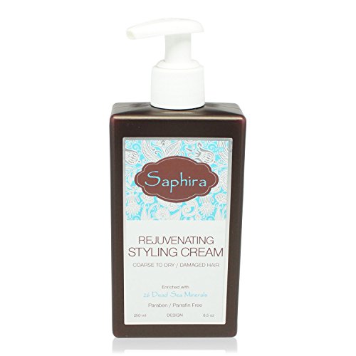 Saphira Rejuvenating Styling Cream for Coarse to Dry / Damaged Hair Enriched with 26 Dead Sea Minerals, Pure Keratin, Vitamin E and Natural Extracts. Paraben-free and Parrafin-free (8.5oz/250ml)