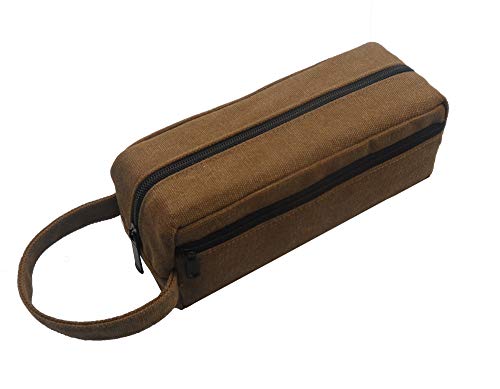 Enyuwlcm Heavy Canvas Stationery Large Pencil Bag with Handle Strap Durable Pencil Case with Two Compartments Zipper Pencil Holder 1 Pack Brown