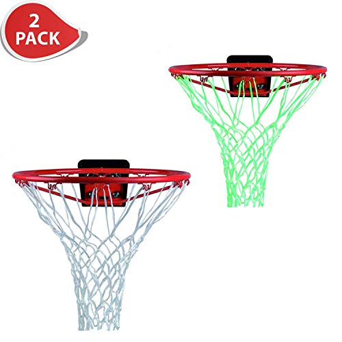 ETCBUYS 1 Glow in The Dark Basketball & 1 Heavy Duty Net Replacement -2 Pack- Outdoor Net and Basketball Hoop Accessories, Standard Regulation Size for Outside Basketball Rims, Kids Backboard and Rim