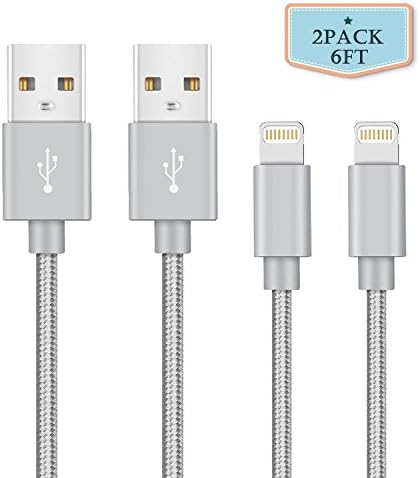 2pcs 6ft Rywell iPhone Lightning Cable Charging Cord Nylon Braided Apple USB Cable Usb Data Sync Cable 8 Pin Cable for iPhone 7 7 Plus 6 6s 6 Plus 5 5s SE iPad iPod Touch (Grey)