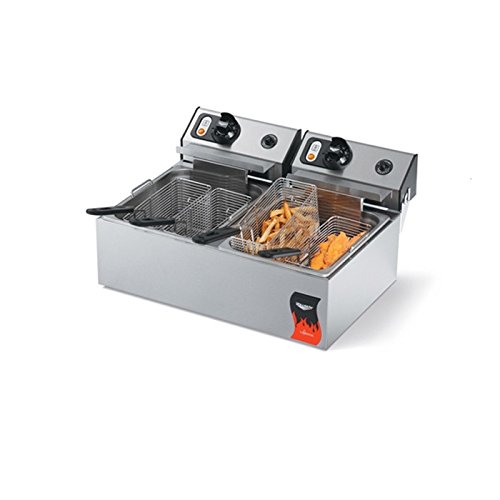 Click Here to See More Images Vollrath (40708) 20 Lb. Standard-Duty 220V Electric Split-Pot Countertop Fryer-Cayenne