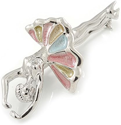 Classic Pastel Colour Enamel Ballerina Brooch In Rhodium Plated Metal - 45mm L, silver, light blue, pink - Image 5