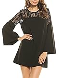 Meaneor Women's Long Flare Sleeve Lace Loose Patchwork Keyhole Back Shift Dress