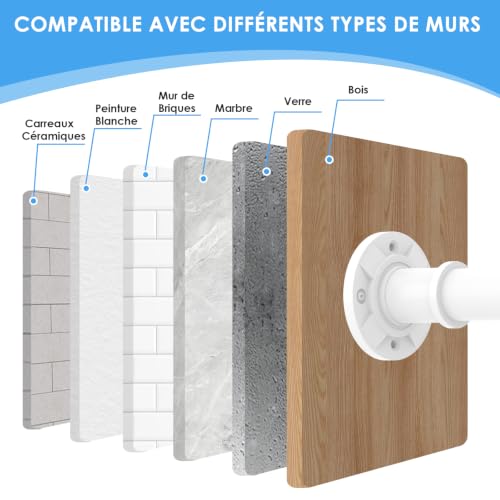 Curtain Rod, No Drilling, White, 78-284 cm, Extendable Curtain Rod, 28 mm, Heavy Duty Pressure, Adjustable, Installation Without Drilling or Screw, for Bathroom, Window, Door