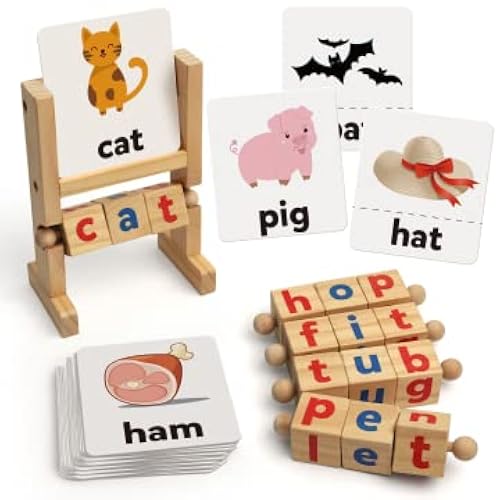 Coogam Wooden Reading Blocks Short Vowel Rods Spelling Games, Flash ...
