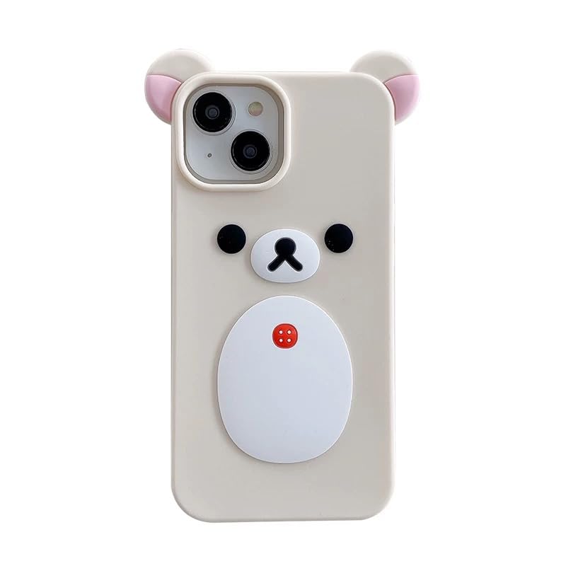 Smooth Soft Silicone Phone Case for Apple Japanese Bear Teddy Animal 3D Cartoon Super Classic Cute Lovely Adorable Kawaii Protective Kids Girls Women (Beige, for iPhone 14)