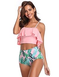 MARINAVIDA Traje de baño de dos piezas con volantes y hombros descubiertos para dama