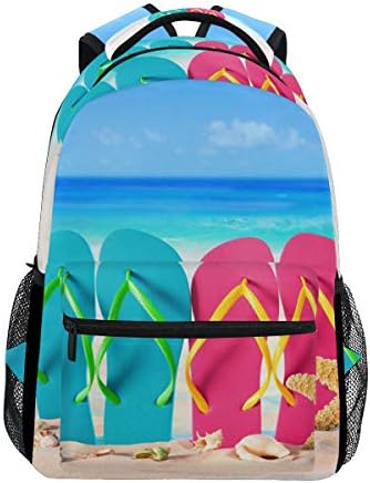 Canvas Backpack,Slippers Starfish Seashell Casual Schoolbag Adjustable Padded Strap Perfect For School, Travel, Camping 11.5x8x16 in