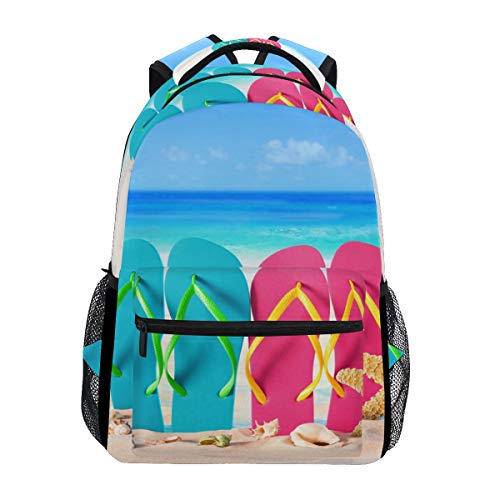 Canvas Backpack,Slippers Starfish Seashell Casual Schoolbag Adjustable Padded Strap Perfect For School, Travel, Camping 11.5x8x16 in