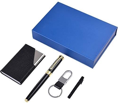 Amazon Amener 誕生日ギフト メンズ 父親 彼氏 夫 ビジネスギフトセット 彼への会社のプレゼント 万年筆 Puレザー ネームカードホルダー 財布ケース Idクレジットカード用 タイバークリップ キーチェーン 名札 ホルダー 文房具 オフィス用品
