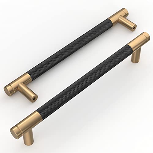 Amerdeco UK0026 10 Pieces Black Gold Kitchen Cabinet Handles 160 mm Gold Alloy Furniture Handles with Screws for Desks, Drawers, Cabinets, Cupboards