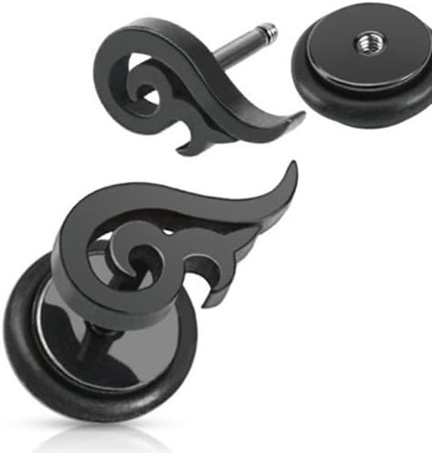 U2U Jewelry 316L Surgical Steel Black IP Tribal Half Heart Fake Plug Earrings(Sold In Pairs)