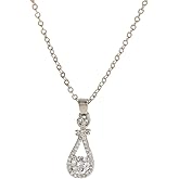 DIAMANTIO 18K White Gold Plated Teardrop Pendant Necklace with Sparkling Cubic Zirconia – Elegant Gift for Women
