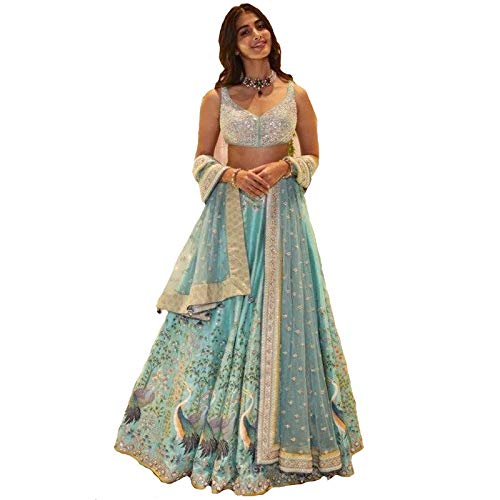 Womens Satin silk Lehenga Choli (Firozi, Free Size, YF-182)