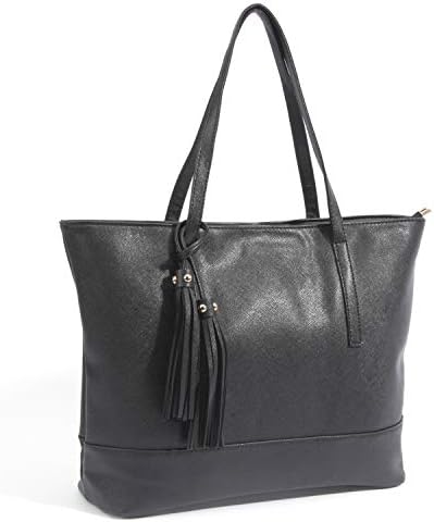 Women Large Tote Bags - Tassels Purse Vegan Leather Top Handle Satchel Handbags, Striped Bottom