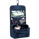 Itraveller Hanging Toiletry Bag- Travel Organizer Cosmetic Make up Bag case for Women Men Shaving Kit with Hanging Hook for vacation (Dark Blue)