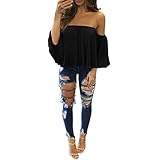 HOT Sale! Women Blouse,Canserin Women's Chiffon Long Sleeve T-Shirt Tops Casual Off Shoulder Blouse Pullover (L, Black)