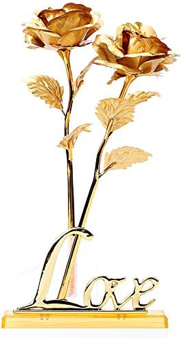 SandiaSummer 24K Gold Foil Rose Handmade Plated Forever Flower (2 Sorts of Bases and 2 Roses)