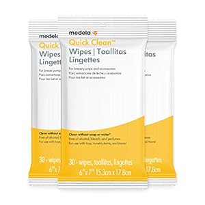 Medela Quick Clean Breast Pump & Accessory Wipes 90ct, 3 Pack of 30Count, Resealable, Convenient & hygienic On The Go…