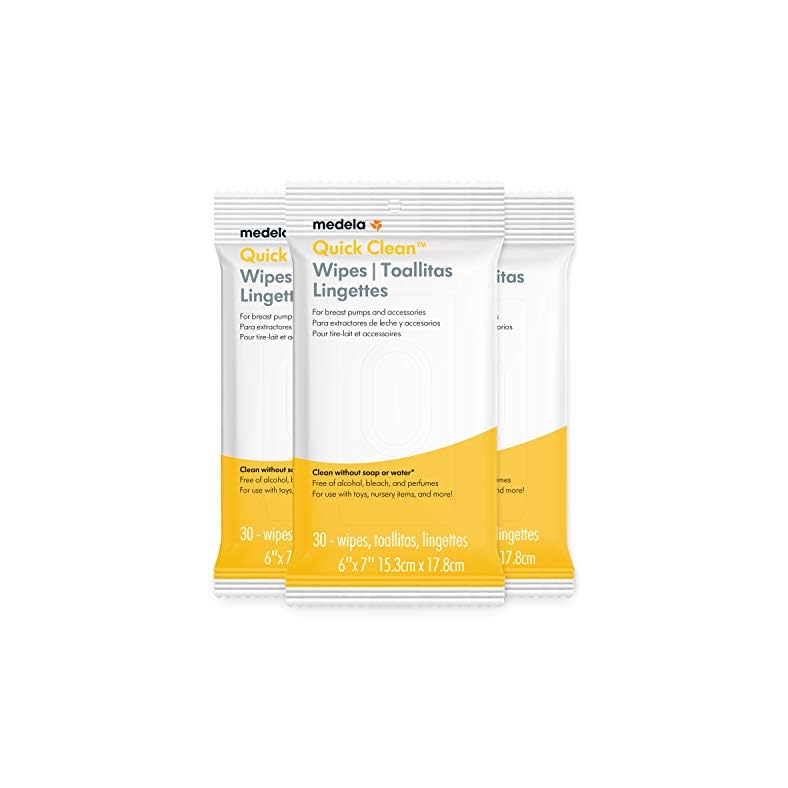 Medela Quick Clean Breast Pump & Accessory Wipes 90ct, 3 Pack of 30Count, Resealable, Convenient & hygienic On The Go…
