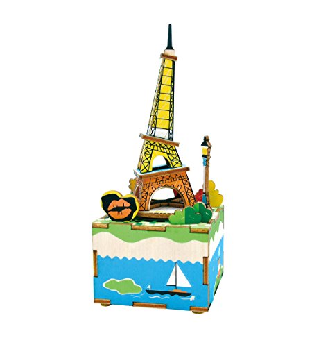 Hands Craft AM308 3D Wooden Puzzle - DIY Hand Crank Music Box- Romantic Eiffel Educational Toy- Plays Moon River for Christmas, Birthday, Baby Shower, Valentines, Mothers Day.