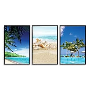 Framed Canvas Wall Art - Romantic Beach - Canvas Prints Home Artwork Decoration for Living Room,Bedroom - 16"x24"x3 Panels