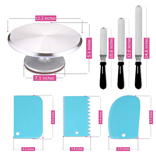 SWOMMOLY 133 Pcs Cake Decorating Supplies Kit, Aluminum Alloy Revolving Cake Stand, 52 Numbered Icing Tips, 50 Ultra-thick Pastry Bags and More.