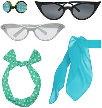 Retro 1950s Polka Dot Style Scarf Glasses Headband and Earrings Costume Accessories Set