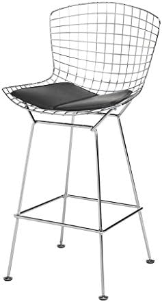 GFURN Set of 2 of Reproduction of Harry Bertoia Chromed Steel Wire Frame Counter Stool - Counter Height (Chrome Frame, Black Cushion)