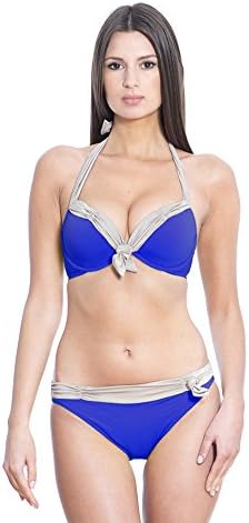JOG Swimwear Elegant Push-Up Bi-Color Halter Bikini with Knot Detailing