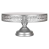 Amalfi Decor 14 Inch Cake Stand, Dessert Cupcake Pastry Candy Display Plate for Wedding Event Birthday Party, Large Round Metal Pedestal Holder, Silver