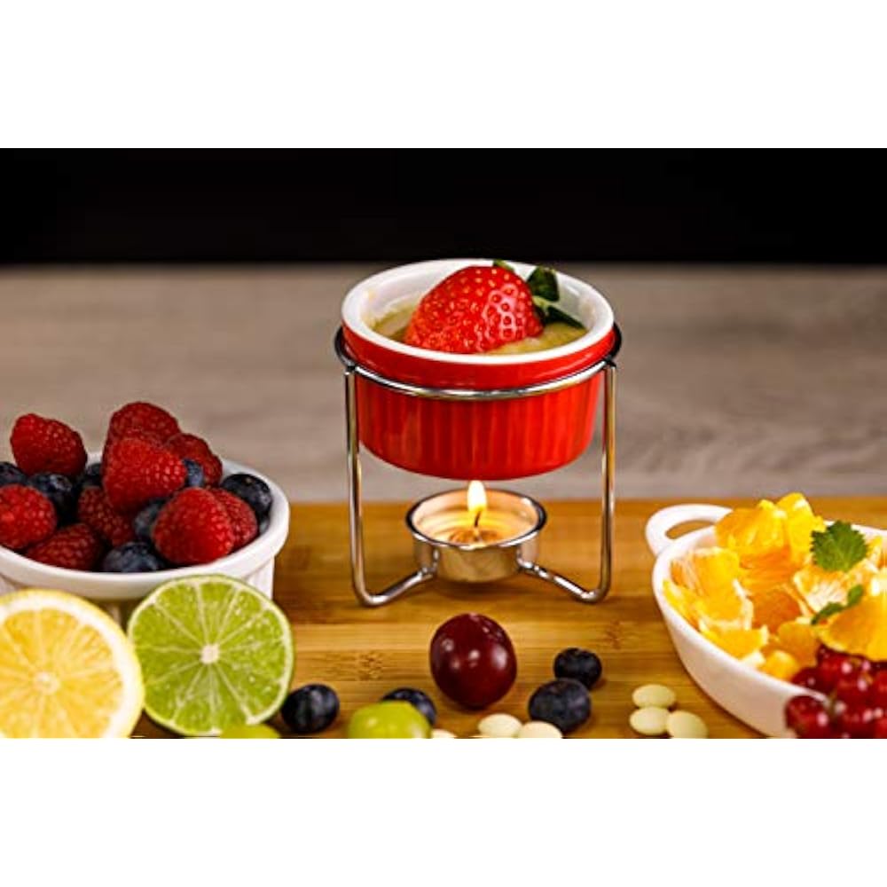 2Piece Ceramic Butter Warmer Set Premium Quality Red Fondue Warmers